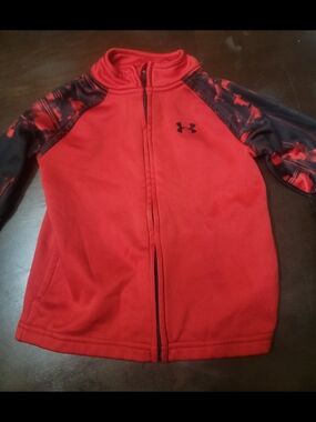 Under Armour Red Full-Zip Jacket with Patterned Sleeves